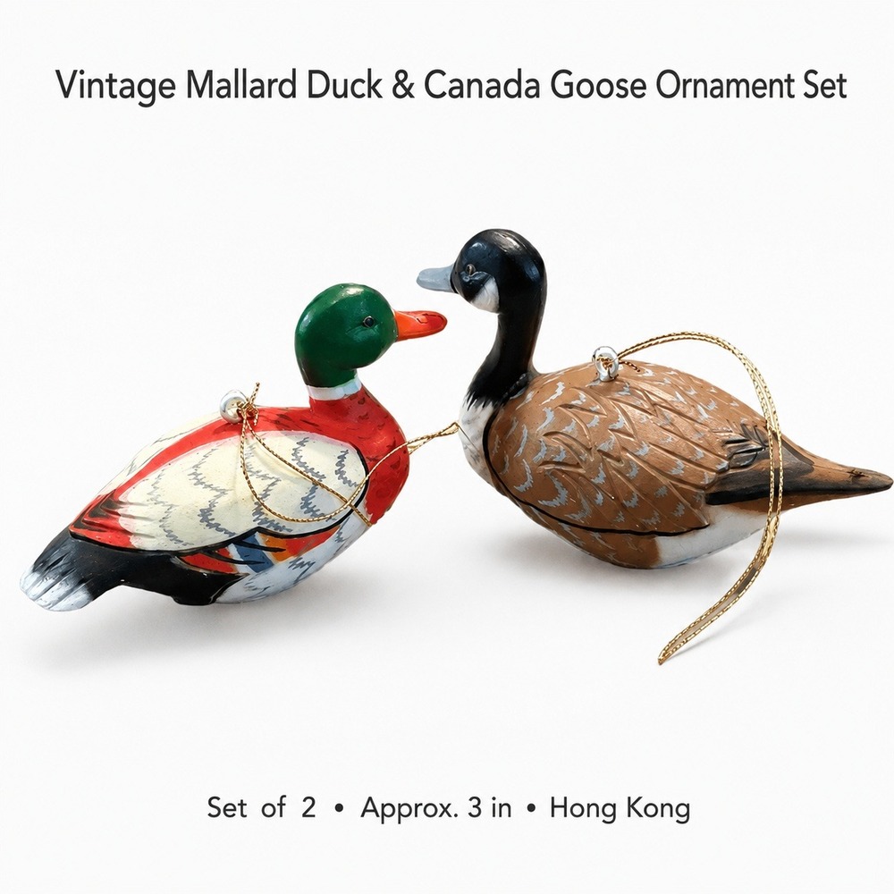 Vintage Mallard Duck and Canada Goose Miniature Ornament Set Hong Kong 3 inch